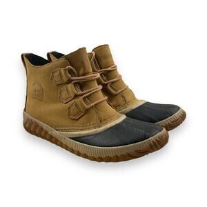 SOREL Elk Tan Black Out N About Plus Leather Duck Boot